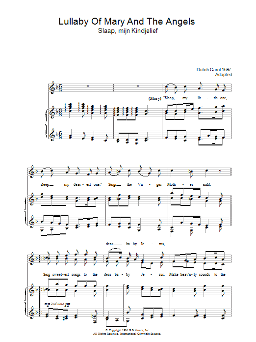Preview Christmas Carol Lullaby Of Mary And The Angels Christmas sheet music, notes and chords for Piano & Vocal, SKU: 37250 Lullaby Of Mary And The Angels sheet music