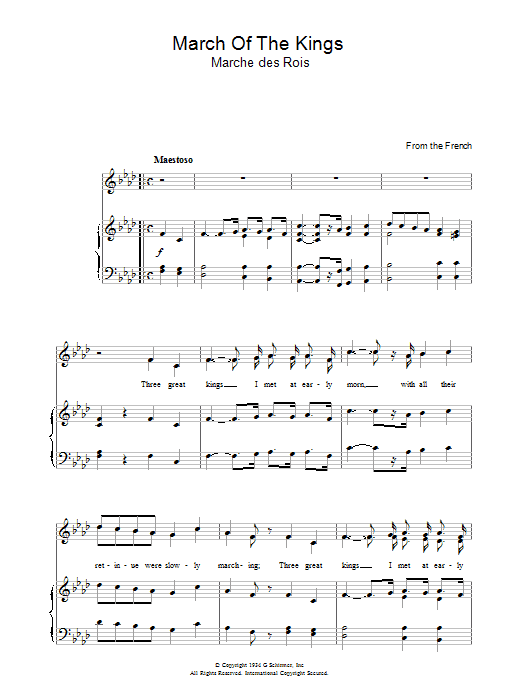 Preview Christmas Carol March Of The Kings Christmas sheet music, notes and chords for Piano & Vocal, SKU: 37255 March Of The Kings sheet music