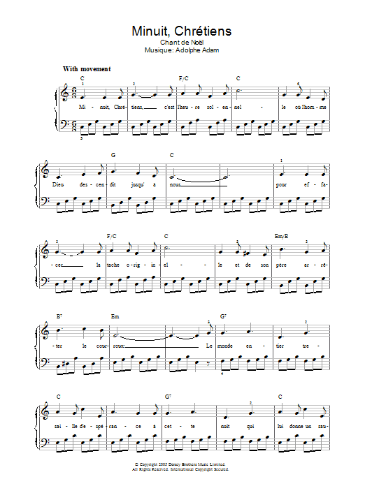 Preview Chant de Noël Minuit, Chrétiens Christmas sheet music, notes and chords for Piano & Vocal, SKU: 37144 Minuit, Chrétiens sheet music