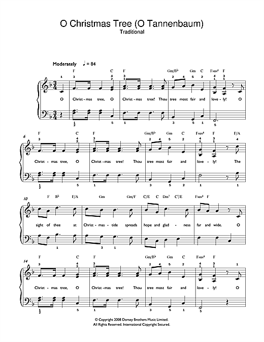 Christmas Carol O Christmas Tree Sheet Music Notes & Chords for Beginner Piano - Download or Print PDF