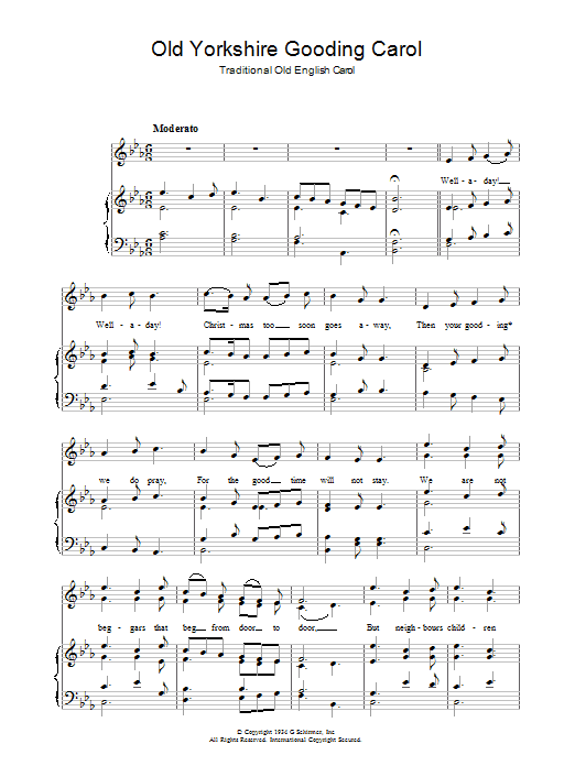 Preview Christmas Carol Old Yorkshire Gooding Carol Christmas sheet music, notes and chords for Piano & Vocal, SKU: 37241 Old Yorkshire Gooding Carol sheet music