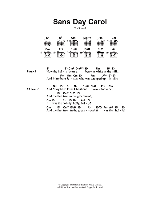 Christmas Carol Sans Day Carol Sheet Music Notes & Chords for Lyrics & Chords - Download or Print PDF