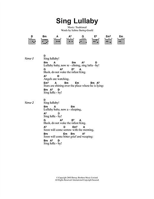 Christmas Carol Sing Lullaby Sheet Music Notes & Chords for Lyrics & Chords - Download or Print PDF