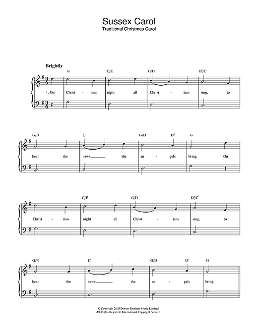 Preview Christmas Carol Sussex Carol Christmas sheet music, notes and chords for Piano & Vocal, SKU: 32816 Sussex Carol sheet music