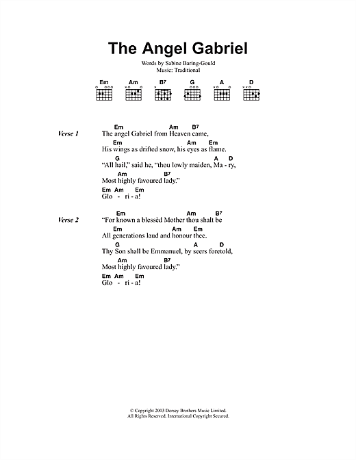 Christmas Carol The Angel Gabriel Sheet Music Notes & Chords for Lyrics & Chords - Download or Print PDF