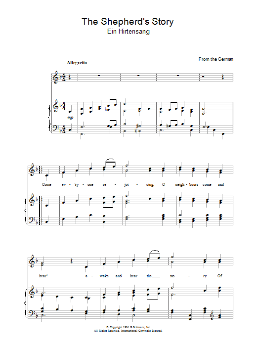 Preview Christmas Carol The Shepherd's Story Christmas sheet music, notes and chords for Piano & Vocal, SKU: 37244 The Shepherd's Story sheet music