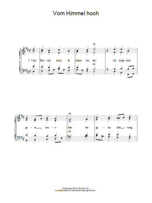 Preview Weihnachtslied Vom Himmel Hoch Christmas sheet music, notes and chords for Piano & Vocal, SKU: 37096 Vom Himmel Hoch sheet music