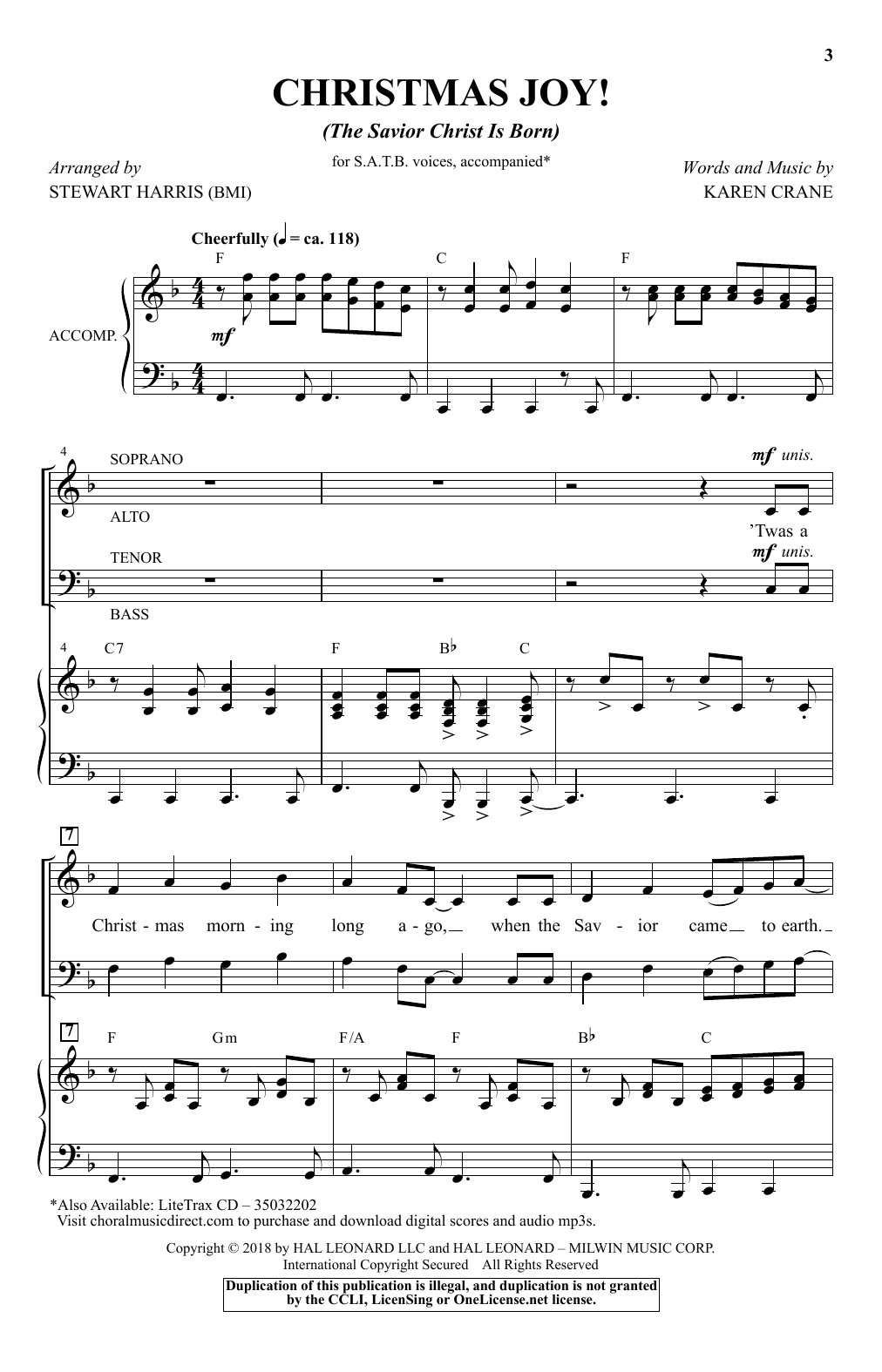 Karen Crane Christmas Joy The Savior Christ Is Born Arr Stewart Harris Sheet Music Download Pdf Score 410614