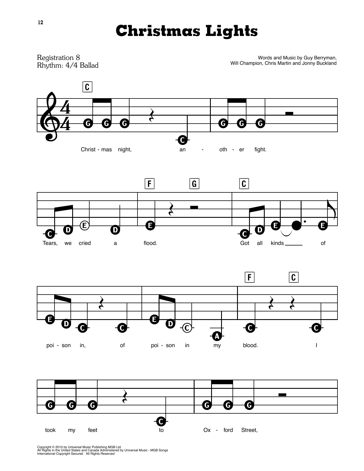 Coldplay Christmas Lights Sheet Music Download Pdf Score 254664