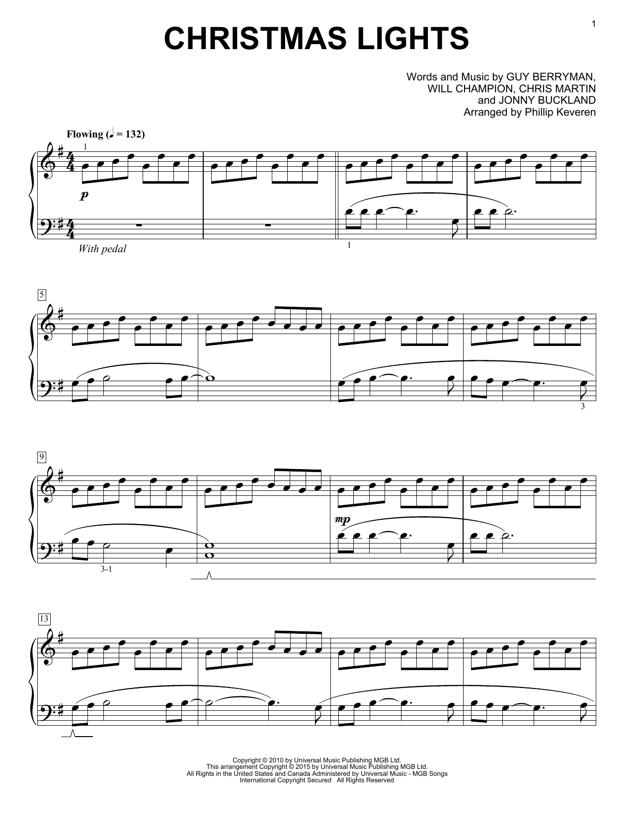Coldplay Christmas Lights Classical Version Arr Phillip Keveren Sheet Music Download Pdf Score 161676
