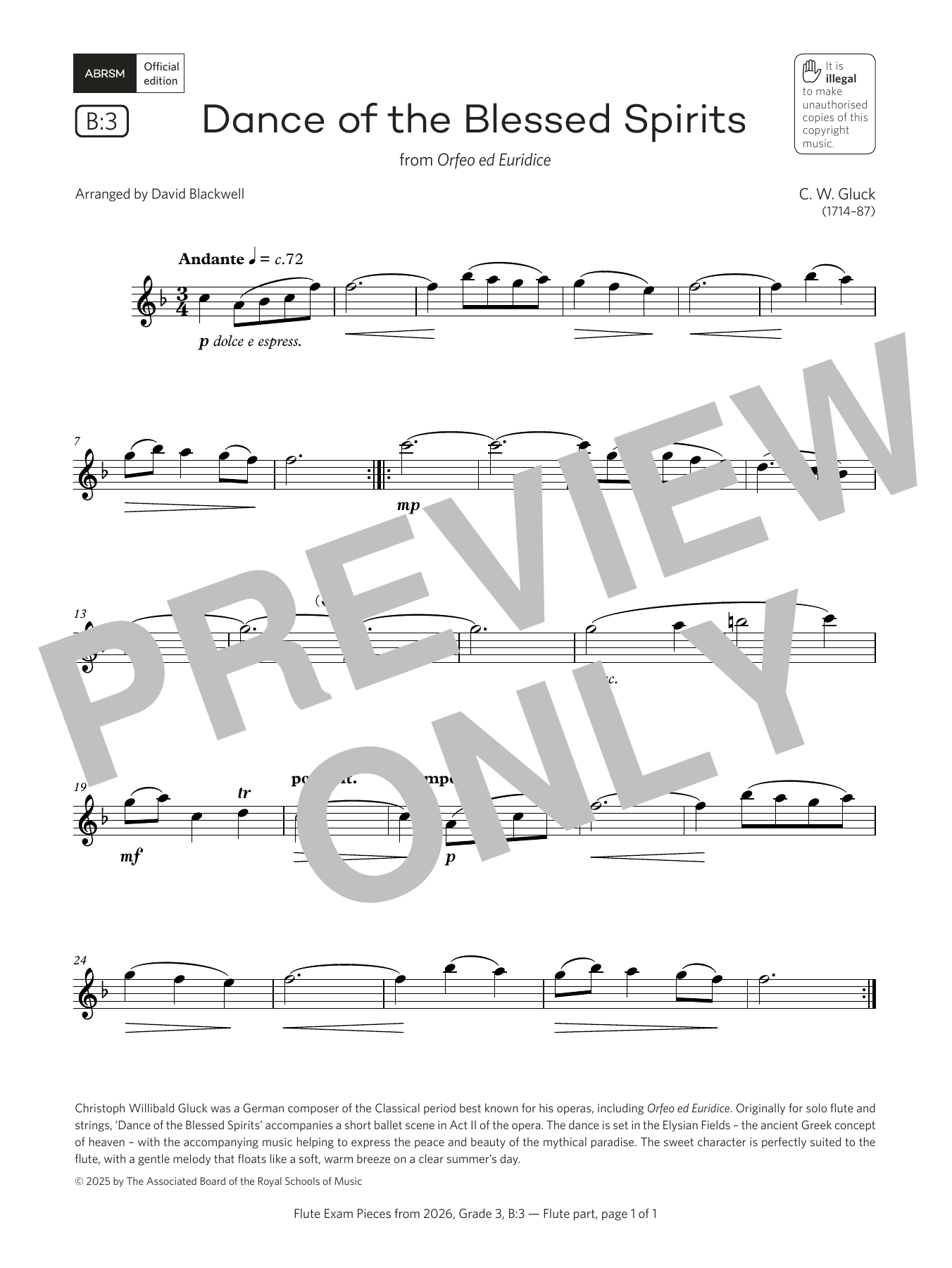 Christoph Gluck Dance of the Blessed Spirits (Grade 3, list B3, from the ABRSM Flute Syllabus from 2026) Sheet Music Notes & Chords for Flute Solo - Download or Print PDF Christoph Gluck Dance of the Blessed Spirits (Grade 3, list B3, from the ABRSM Flute Syllabus from 2026) Sheet Music Notes & Chords for Flute Solo - Download or Print PDF