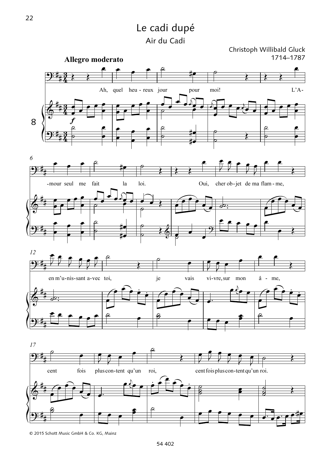 Christoph Willibald Gluck Ah, quel heureux jour pour moi! Sheet Music Notes & Chords for Piano & Vocal - Download or Print PDF