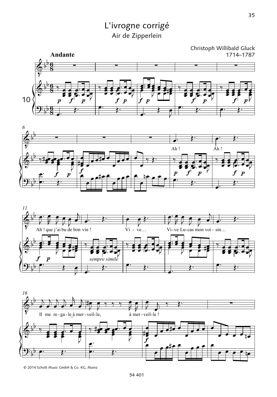 Christoph Willibald Gluck Ah! Que j'ai bu de bon vin! Sheet Music Notes & Chords for Piano & Vocal - Download or Print PDF