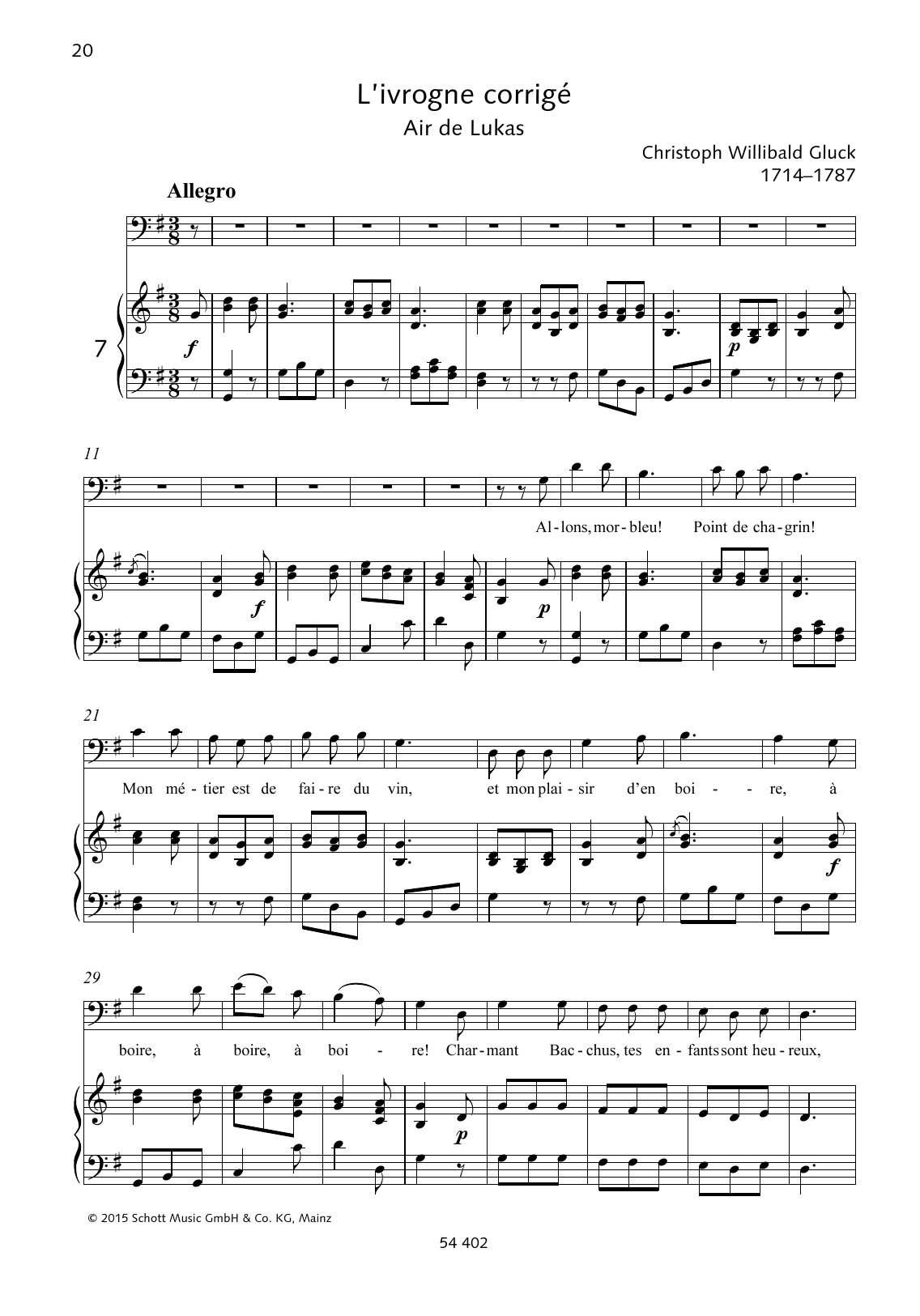 Christoph Willibald Gluck Allons, morbleu! Point de chagrin! Sheet Music Notes & Chords for Piano & Vocal - Download or Print PDF