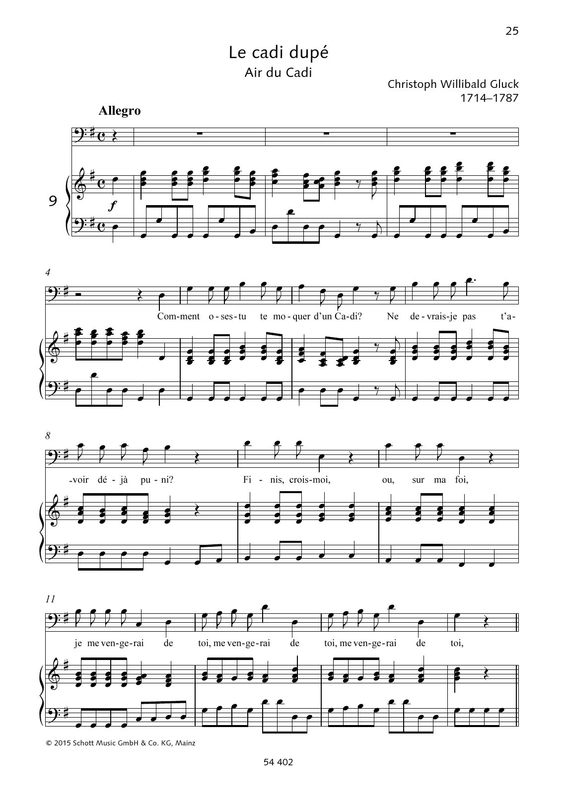 Christoph Willibald Gluck Comment oses-tu te moquer d'un Cadi? Sheet Music Notes & Chords for Piano & Vocal - Download or Print PDF