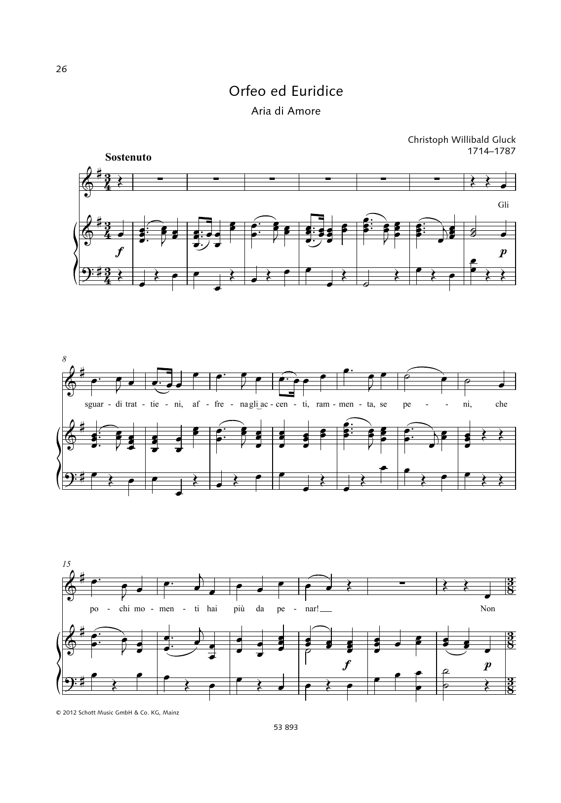 Christoph Willibald Gluck Gli Sguardi Trattieni Sheet Music Notes & Chords for Piano & Vocal - Download or Print PDF