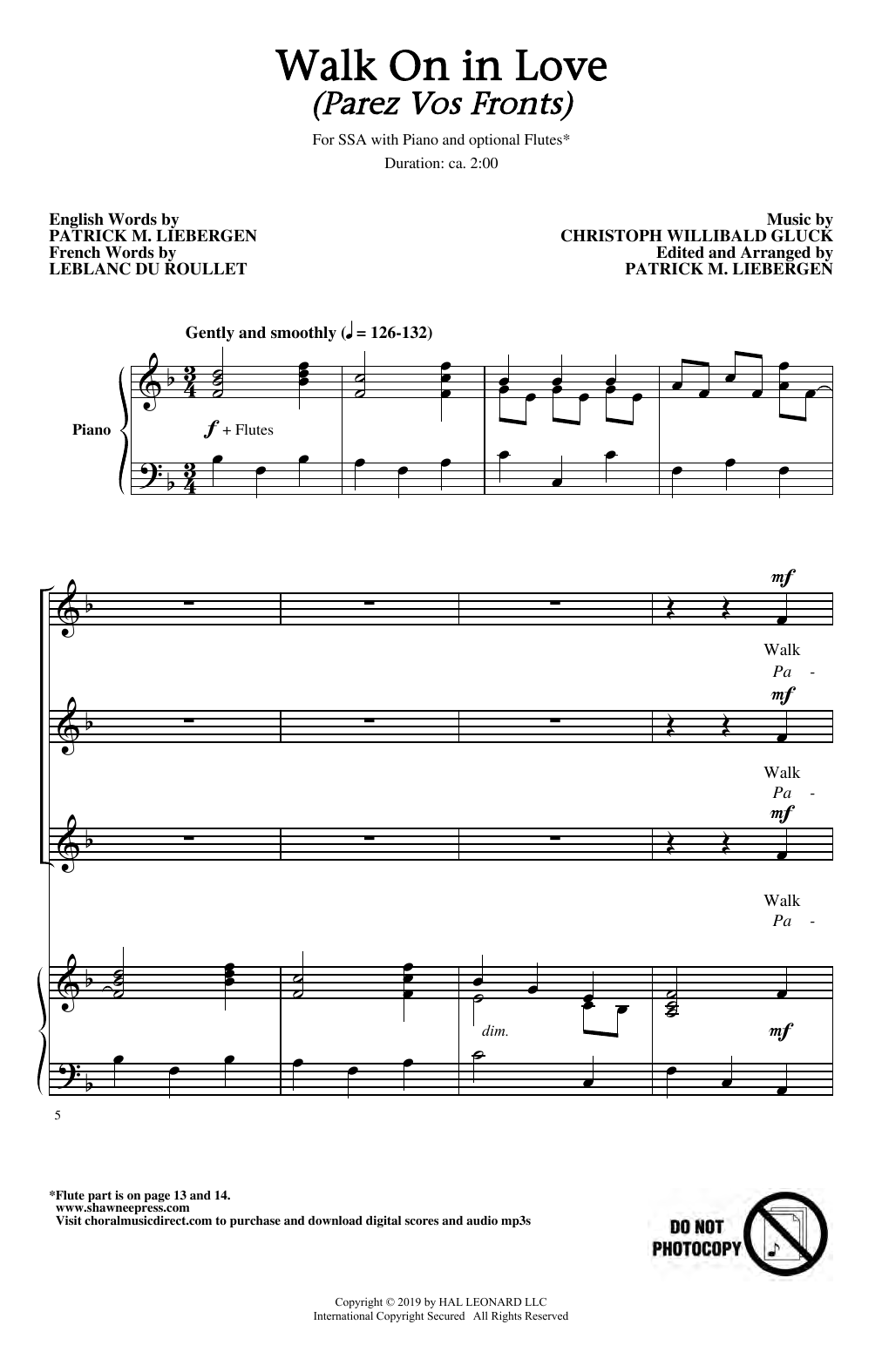 Christoph Willibald Gluck Walk On In Love (Parez Vos Fronts) (arr. Patrick M. Liebergen) Sheet Music Notes & Chords for SSA Choir - Download or Print PDF