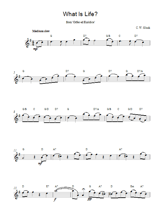 Christoph Willibald von Gluck What Is Life (from Orfeo ed Euridice) Sheet Music Notes & Chords for Melody Line & Chords - Download or Print PDF