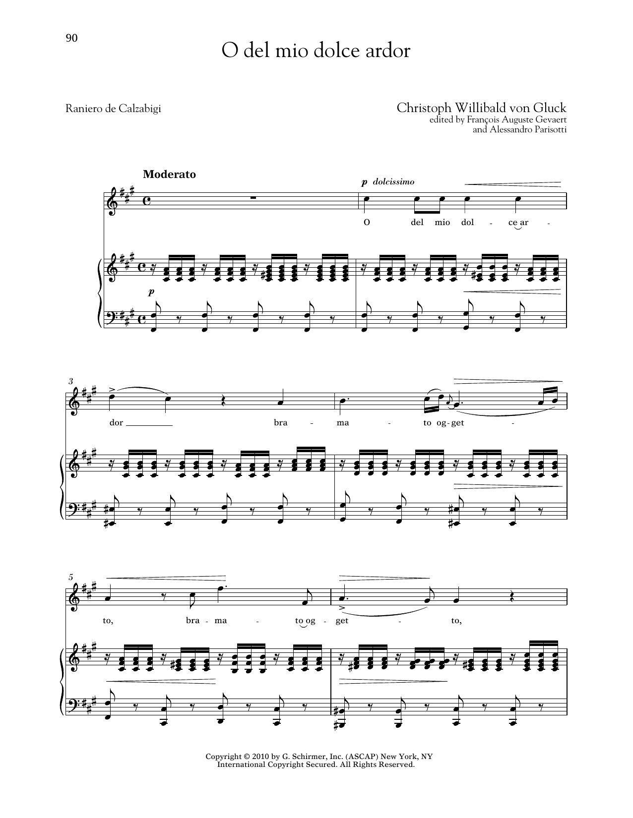 Christoph Willibald von Gluck O Del Mio Dolce Ardor (High Voice) Sheet Music Notes & Chords for Piano & Vocal - Download or Print PDF