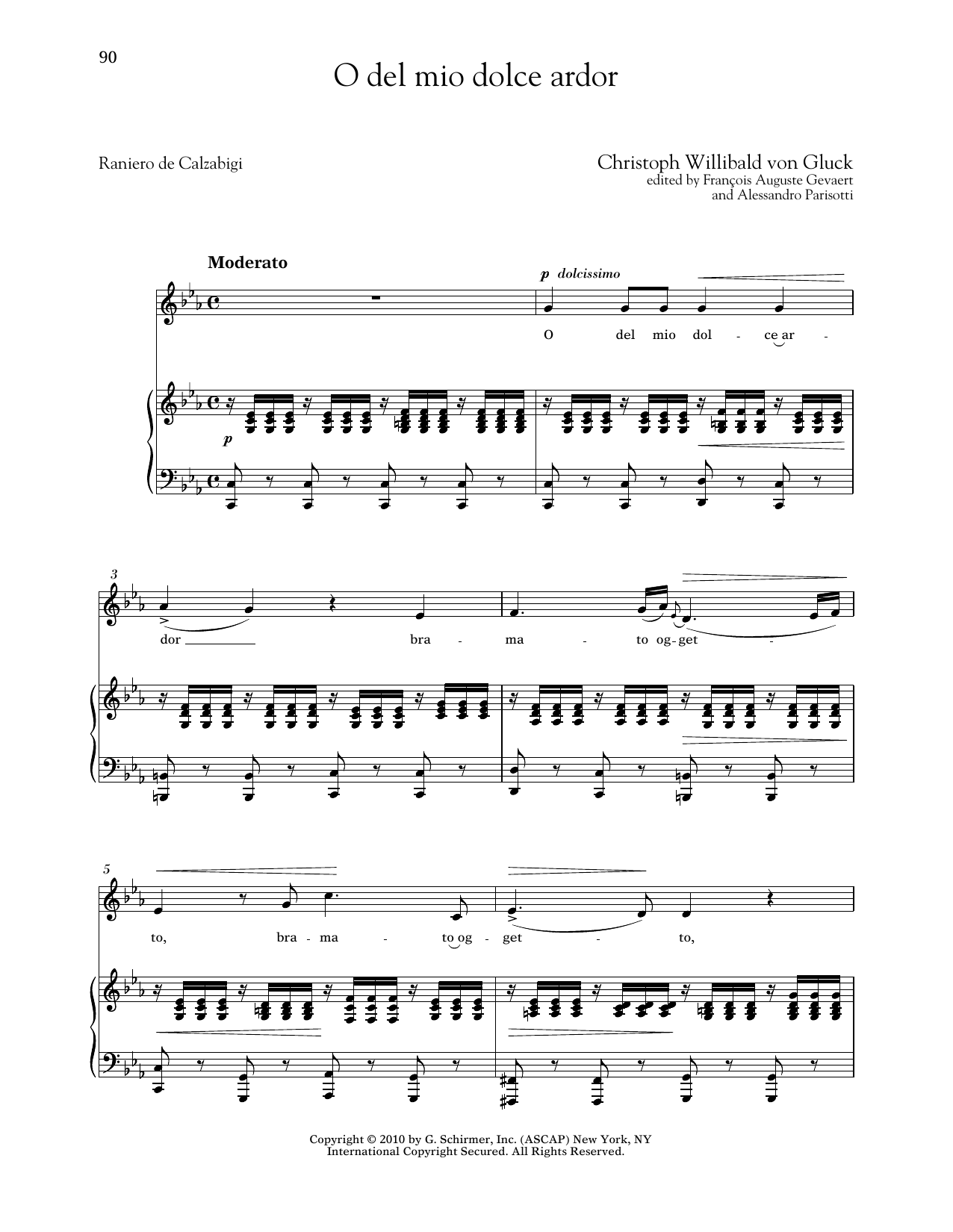 Christoph Willibald von Gluck O Del Mio Dolce Ardor (Low Voice) Sheet Music Notes & Chords for Piano & Vocal - Download or Print PDF