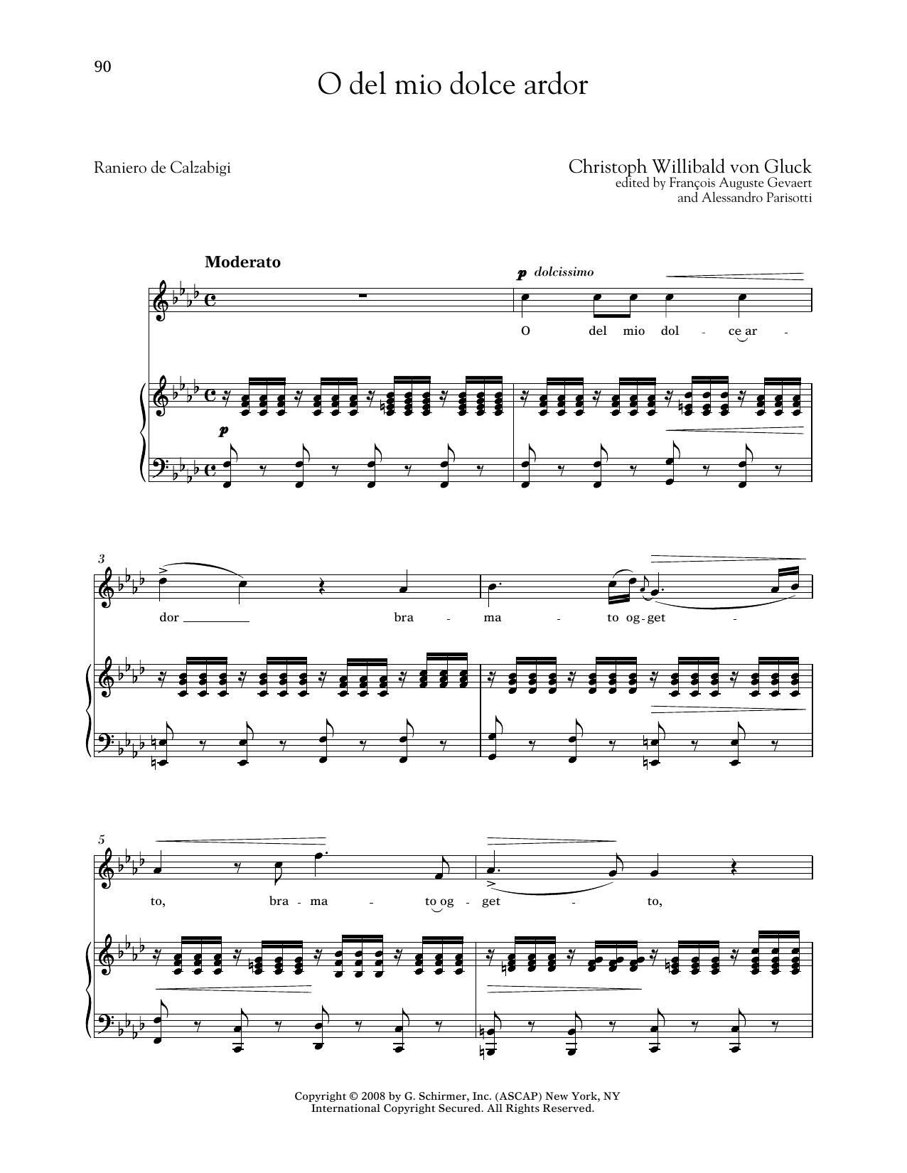 Christoph Willibald von Gluck O Del Mio Dolce Ardor (Medium High Voice) Sheet Music Notes & Chords for Piano & Vocal - Download or Print PDF