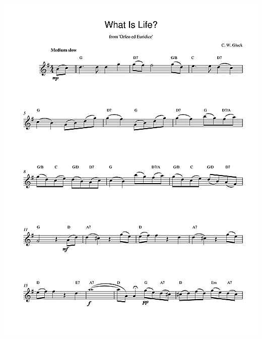 Preview Christoph Willibald von Gluck What Is Life (from Orfeo ed Euridice) Classical sheet music, notes and chords for Melody Line & Chords, SKU: 14222 What Is Life (from Orfeo ed Euridice) sheet music