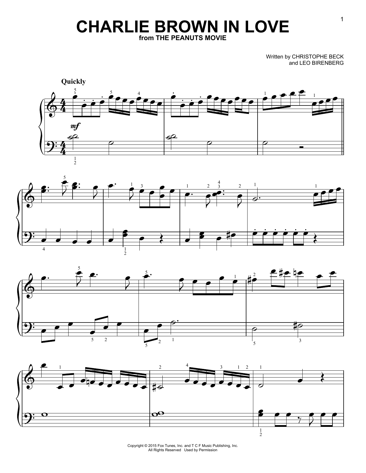 Christophe Beck Charlie Brown In Love Sheet Music Notes & Chords for Easy Piano - Download or Print PDF