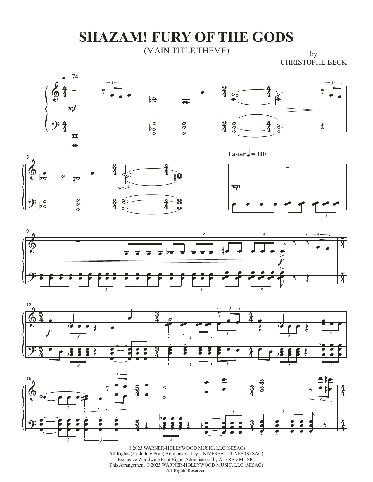 Christophe Beck Shazam! Fury Of The Gods (Main Title Theme) Sheet Music Notes & Chords for Piano Solo - Download or Print PDF