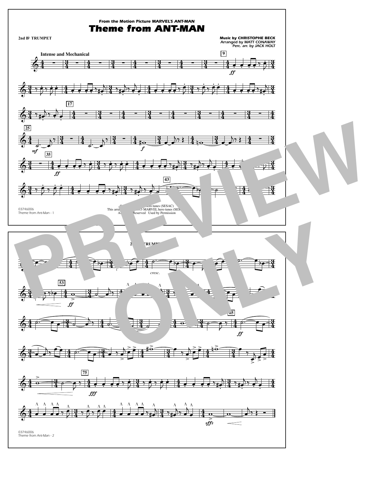 Christophe Beck Theme from Ant-Man (Arr. Matt Conaway) - 2nd Bb Trumpet Sheet Music Notes & Chords for Marching Band - Download or Print PDF
