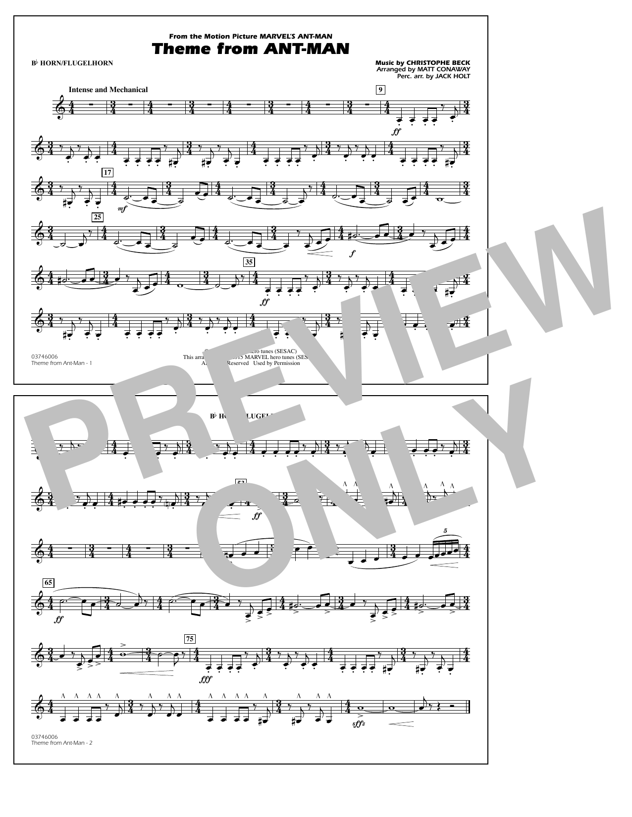 Christophe Beck Theme from Ant-Man (Arr. Matt Conaway) - Bb Horn/Flugelhorn Sheet Music Notes & Chords for Marching Band - Download or Print PDF