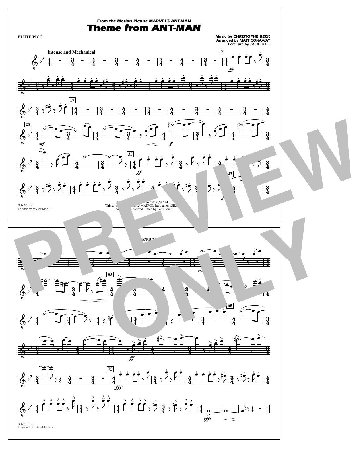 Christophe Beck Theme from Ant-Man (Arr. Matt Conaway) - Flute/Piccolo Sheet Music Notes & Chords for Marching Band - Download or Print PDF