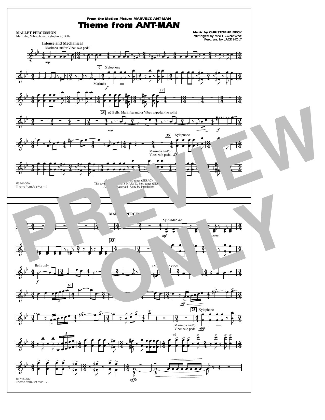 Christophe Beck Theme from Ant-Man (Arr. Matt Conaway) - Mallet Percussion Sheet Music Notes & Chords for Marching Band - Download or Print PDF