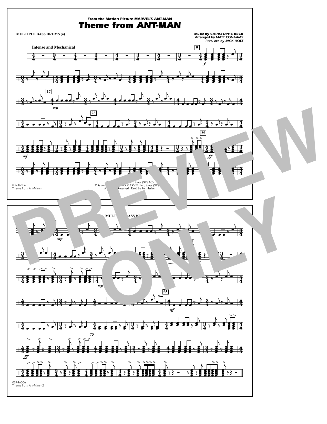 Christophe Beck Theme from Ant-Man (Arr. Matt Conaway) - Multiple Bass Drums Sheet Music Notes & Chords for Marching Band - Download or Print PDF