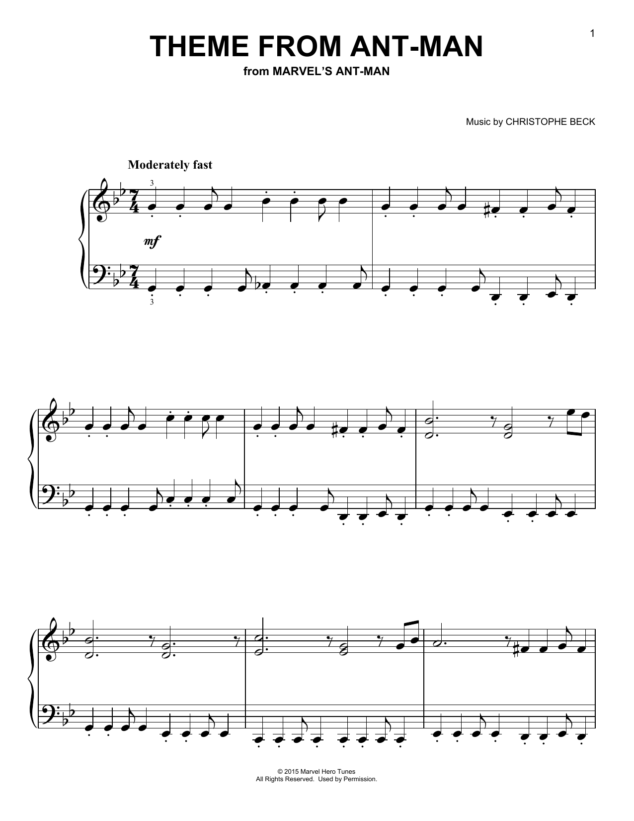 Christophe Beck Theme From Ant-Man Sheet Music Notes & Chords for Big Note Piano - Download or Print PDF