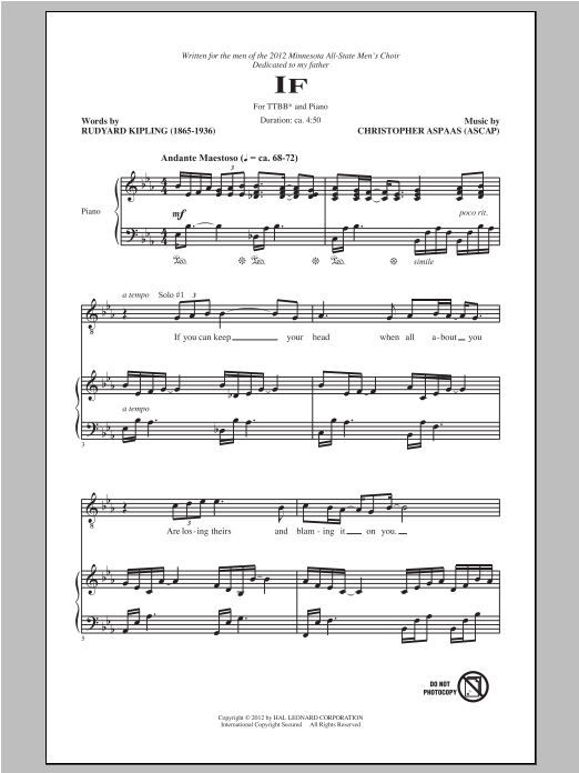 Christopher Aspaas If Sheet Music Notes & Chords for TTBB - Download or Print PDF