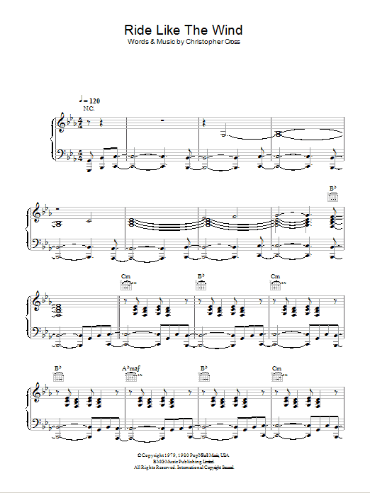 Christopher Cross Ride Like The Wind Sheet Music Notes & Chords for Piano, Vocal & Guitar - Download or Print PDF