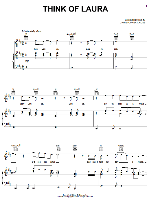 Christopher Cross Think Of Laura Sheet Music Notes & Chords for Piano, Vocal & Guitar (Right-Hand Melody) - Download or Print PDF