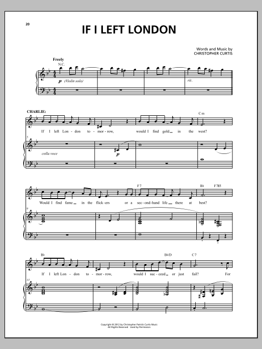 Christopher Curtis If I Left London Sheet Music Notes & Chords for Piano & Vocal - Download or Print PDF