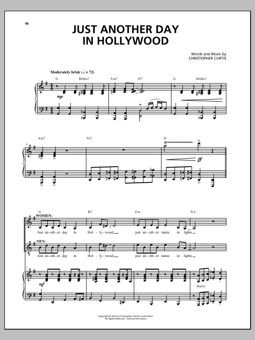 Christopher Curtis Just Another Day In Hollywood Sheet Music Notes & Chords for Piano & Vocal - Download or Print PDF