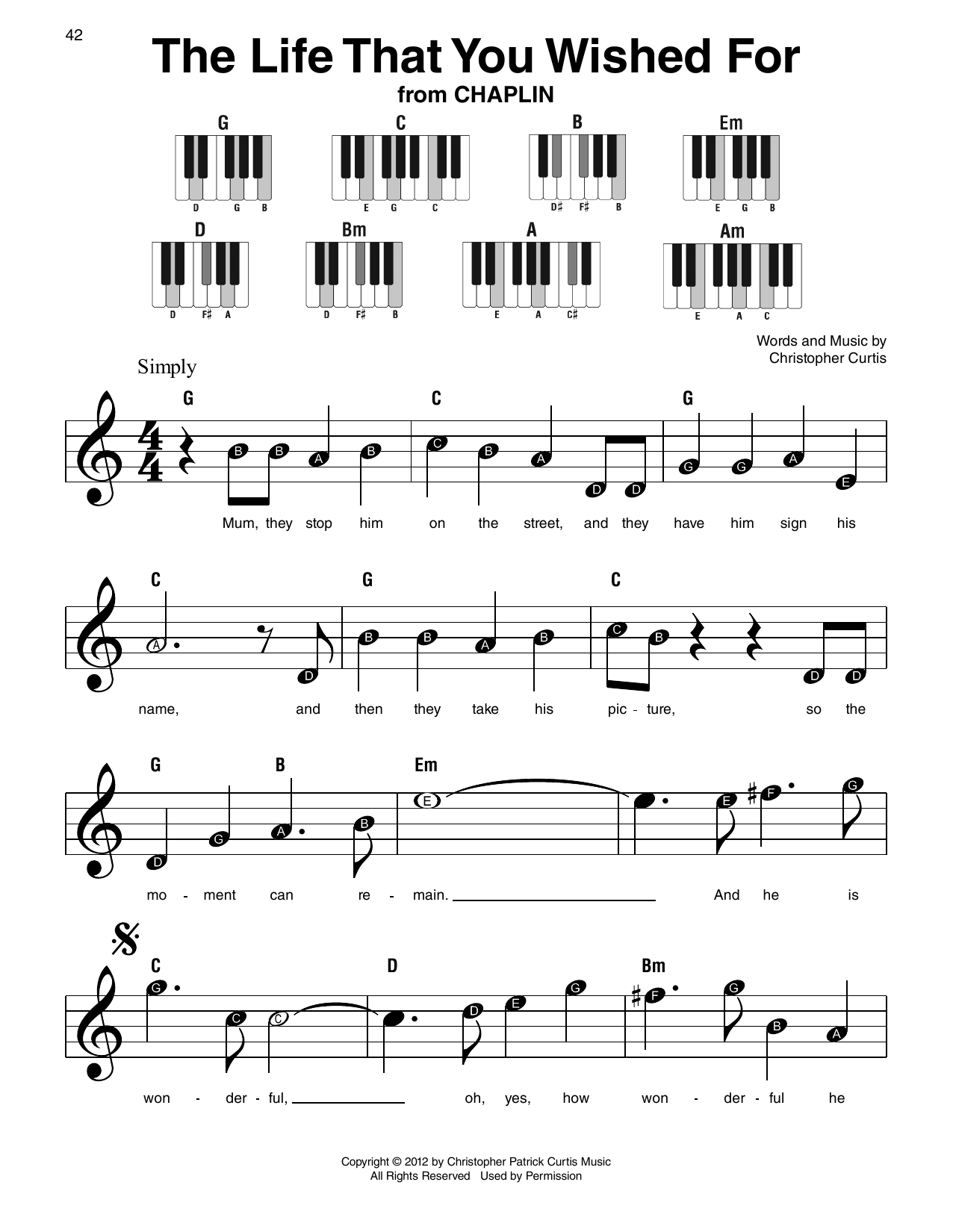 Christopher Curtis The Life That You Wished For (from Chaplin) Sheet Music Notes & Chords for Super Easy Piano - Download or Print PDF