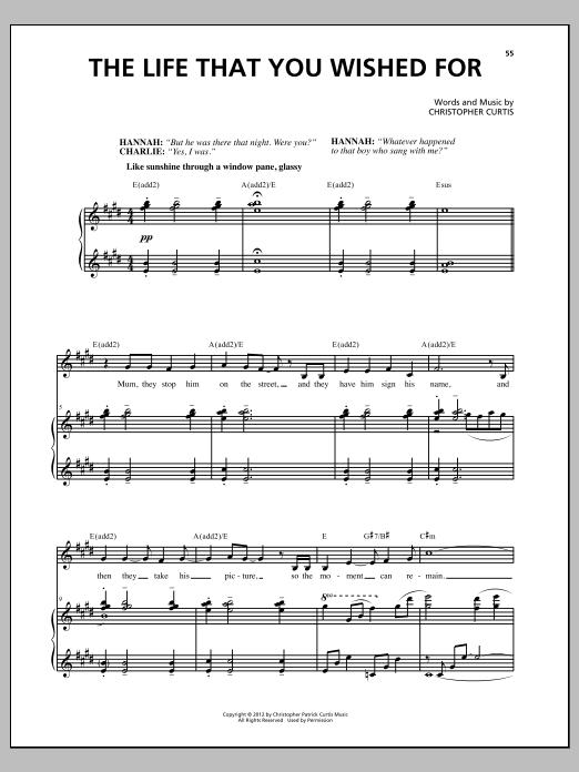 Christopher Curtis The Life That You Wished For Sheet Music Notes & Chords for Piano, Vocal & Guitar (Right-Hand Melody) - Download or Print PDF