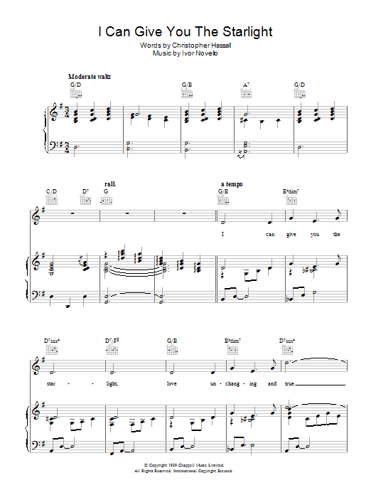 Christopher Hassall I Can Give You The Starlight Sheet Music Notes & Chords for Piano, Vocal & Guitar (Right-Hand Melody) - Download or Print PDF