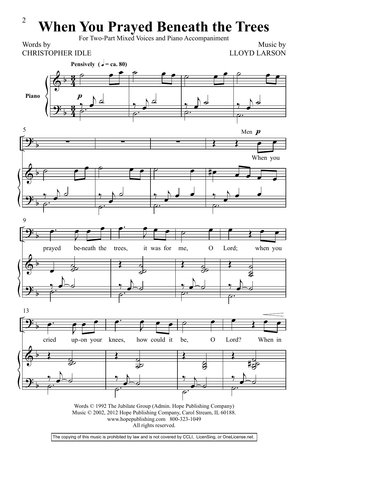 Christopher Idle When You Prayed Beneath The Trees Sheet Music Notes & Chords for Choral - Download or Print PDF