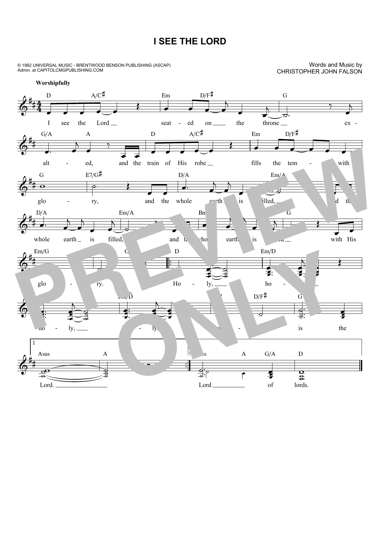 Christopher John Falson I See The Lord Sheet Music Notes & Chords for Melody Line, Lyrics & Chords - Download or Print PDF