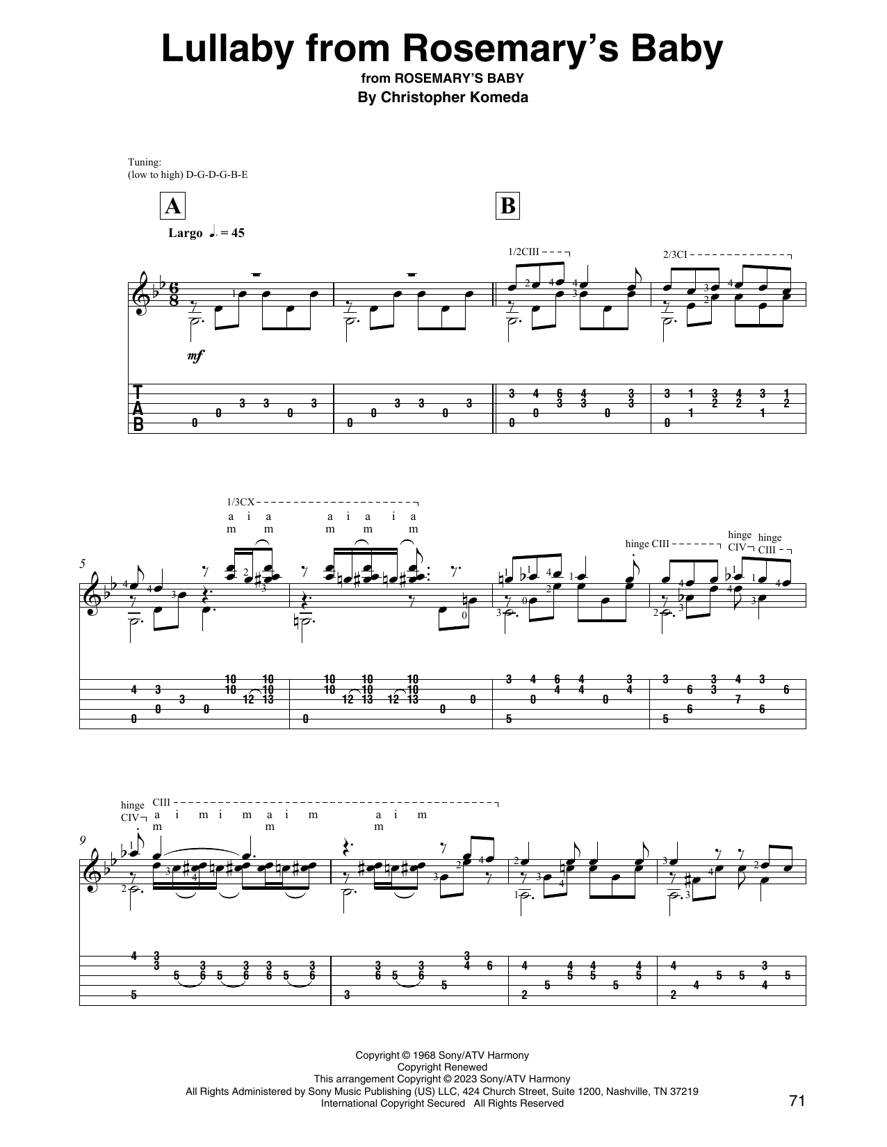 Christopher Komeda Lullaby From Rosemary's Baby Sheet Music Notes & Chords for Solo Guitar - Download or Print PDF