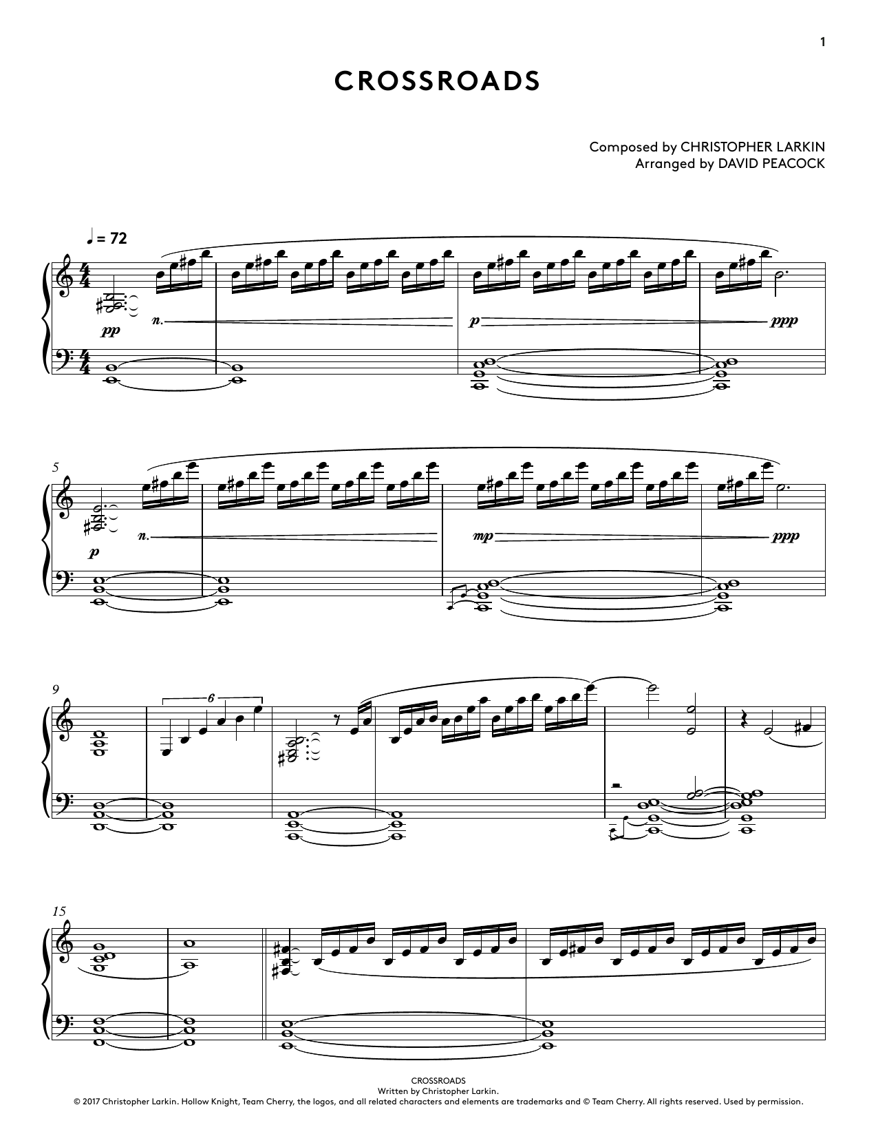 Christopher Larkin Crossroads (from Hollow Knight Piano Collections) (arr. David Peacock) Sheet Music Notes & Chords for Piano Solo - Download or Print PDF