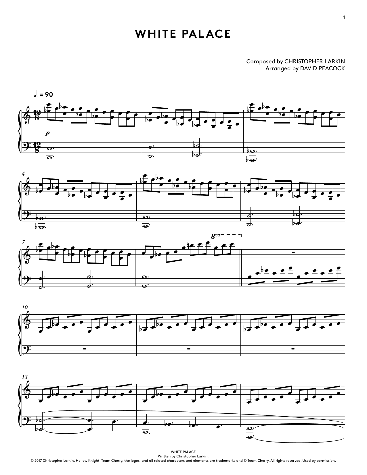 Christopher Larkin White Palace (from Hollow Knight Piano Collections) (arr. David Peacock) Sheet Music Notes & Chords for Piano Solo - Download or Print PDF