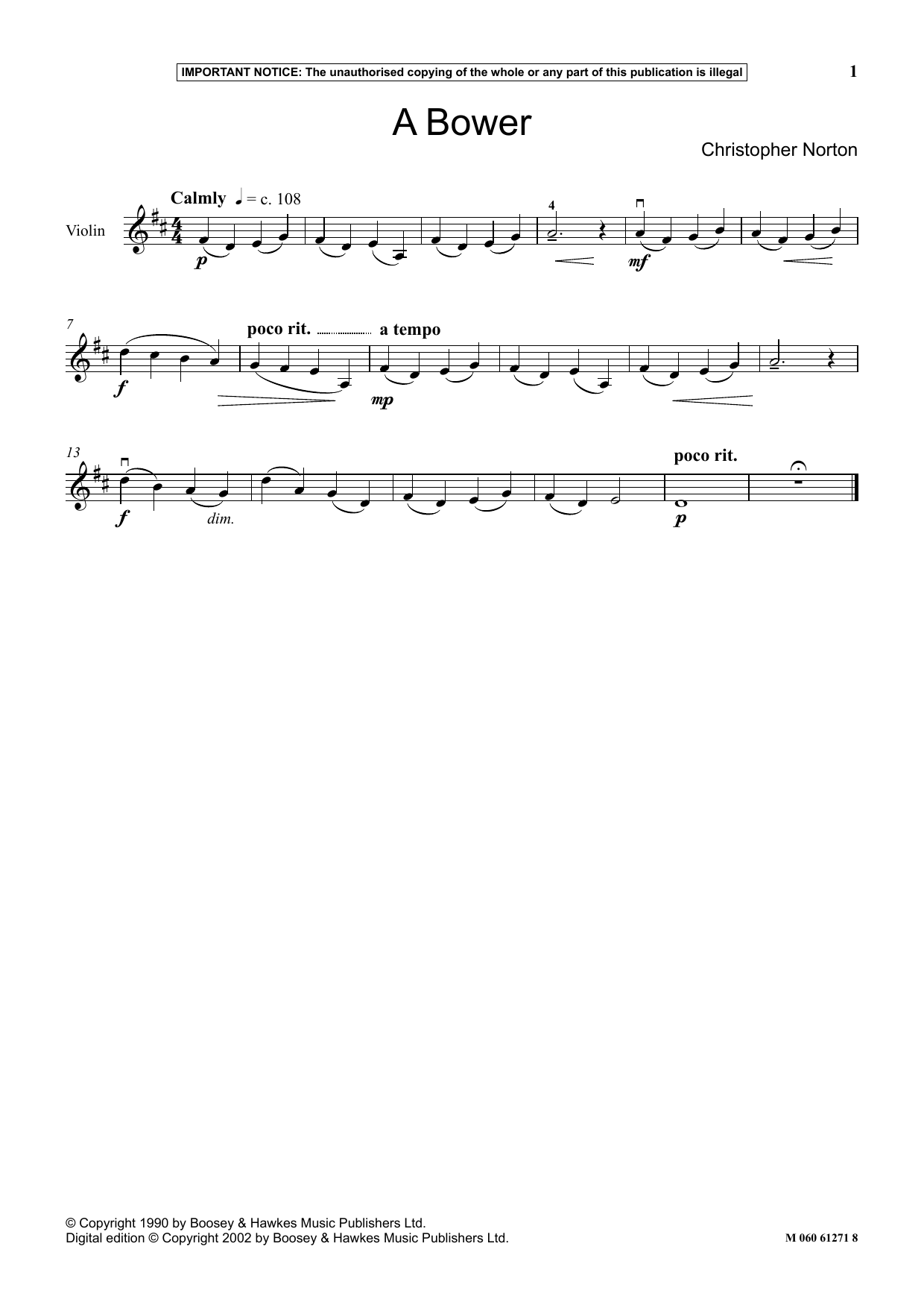 Christopher Norton A Bower Sheet Music Notes & Chords for Instrumental Solo - Download or Print PDF