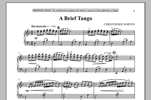 Christopher Norton A Brief Tango Sheet Music Notes & Chords for Piano - Download or Print PDF