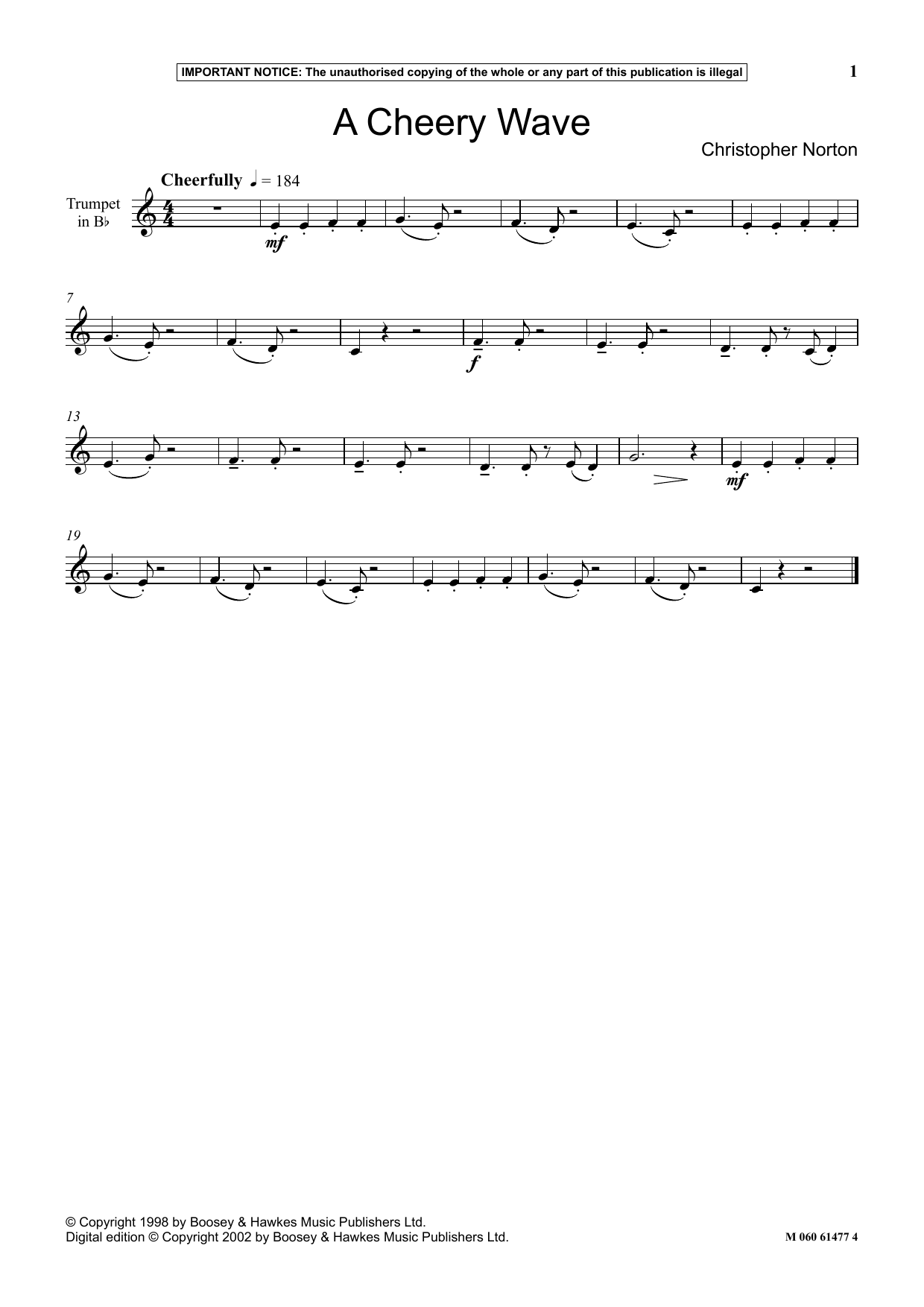 Christopher Norton A Cheery Wave Sheet Music Notes & Chords for Instrumental Solo - Download or Print PDF